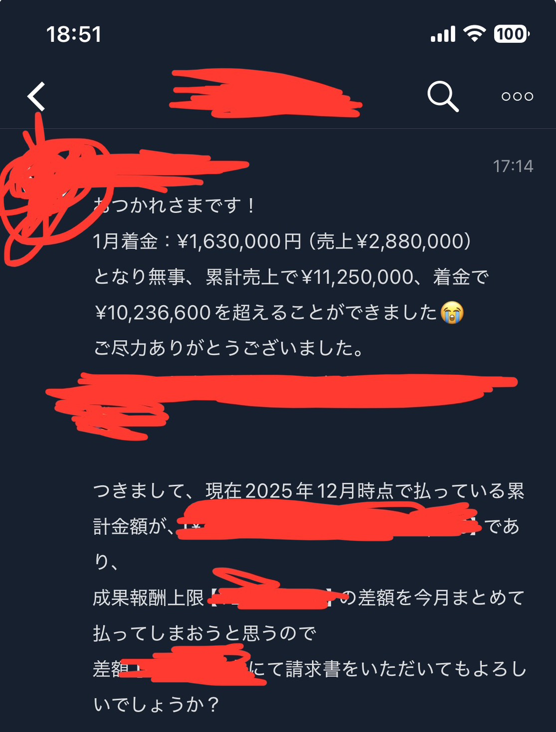 クライアントから届いたメッセージ